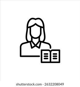 Female reader outline icon. reading black line illustration.