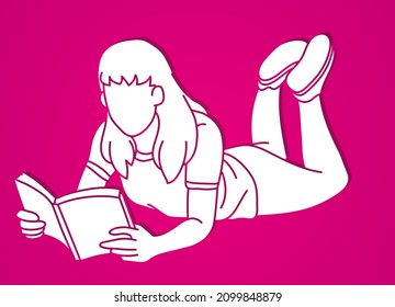 Female Reading A Book Cartoon Silhouette Graphic Vector