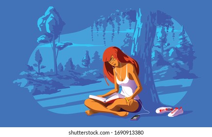 Female reading at the city park