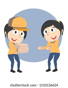 female receive the package vector