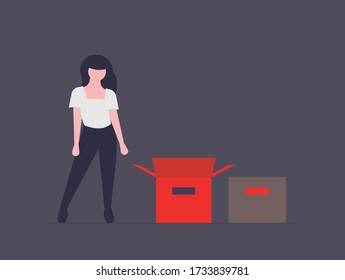 Female receiving package delivery of two boxes.