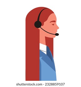 female receptionist or agent of customer service center with uniform and headphones and microphone .vector illustration