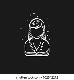 Female receptionist icon in doodle sketch lines. Call center, help desk, support 