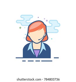 Female receptionist icon in outlined flat color style. Vector illustration.