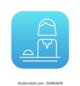 Female receptionist line icon for web, mobile and infographics. Vector white icon on the blue gradient square with rounded corners isolated on white background.