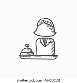 Female receptionist vector sketch icon isolated on background. Hand drawn Female receptionist icon. Female receptionist sketch icon for infographic, website or app.