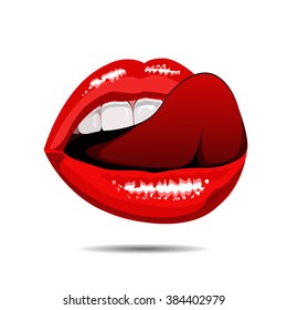 female red disco lips on white backgroud. Vector illustration. EPS