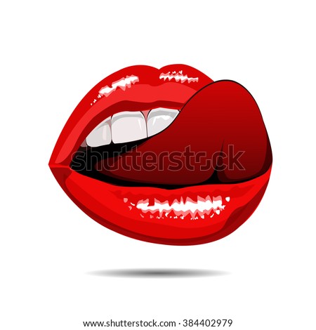 female red disco lips on white backgroud. Vector illustration. EPS
