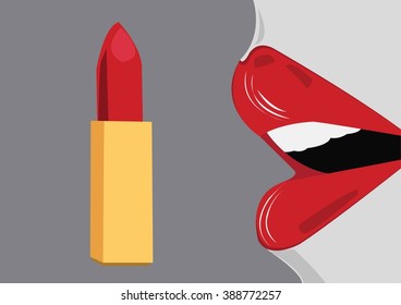 female with red lips and lipstick . vector illustration
