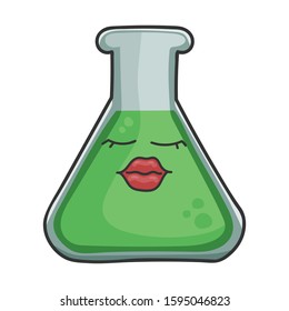 Female red lips science test tube cartoon isolated on white