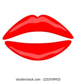 Female red lips vector illustration isolated on white background. Red hot girl lips, kiss. Beauty concept.