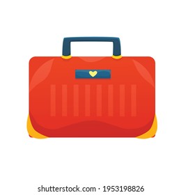 Female red travel bag with handle flat icon on white background vector illustration