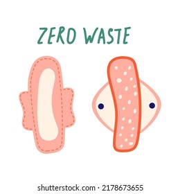 Female regular menstrual pad, cycle concept. Women period, menstruation, premenstrual syndrome, uterus. Hand draw vector illustrations.