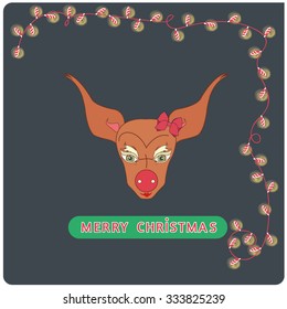 Female Reindeer,Christmas Lights,Merry Christmas,isolated