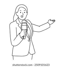Female reporter brings a news