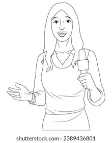 Female reporter from a different angle in outline and vector.