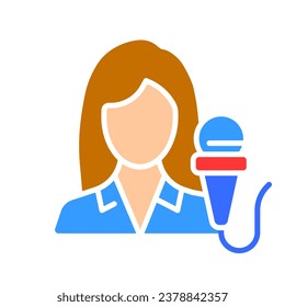 Female reporter line icon. News, prime time, TV channel, TV, radio, channel, weather forecast. Vector color icon on white background for business and advertising.