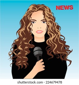 Female reporter on screen. Vector.Eps 10.