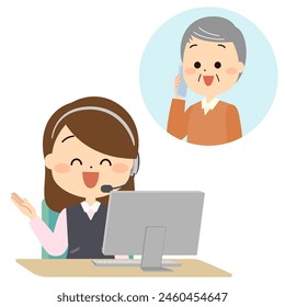 A female representative smiling at a call center