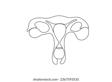 Female reproductive system and hourglass. The end of a woman's childbearing period. World Menopause Day. One line drawing for different uses. Vector illustration.