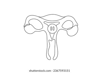 Sistema reproductivo femenino y botón de pausa. Fin del período de gestación de una mujer. Día Mundial de la Menopausia. Un dibujo de línea para diferentes usos. Ilustración vectorial.