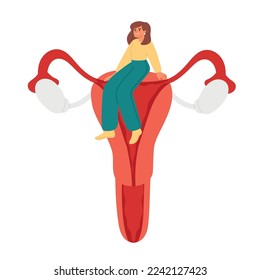 Female reproductive system. Uterus and ovaries. Flat vector illustration