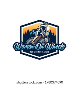 female riding a bike logo concpet