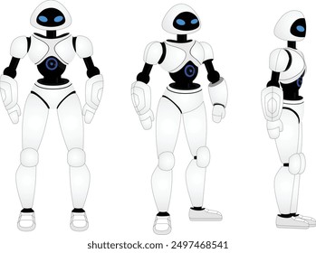 Giro del personaje del robot femenino, Vector del personaje del robot de dibujos animados