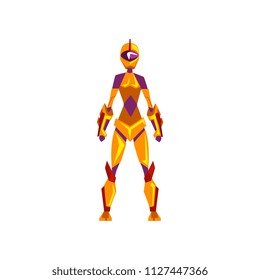 Female robot space suit, superhero, cyborg costume, front view vector Illustration on a white background