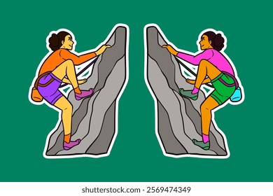Female Rock Climber Doodle Sticker Illustration