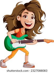 Female rock musician playing bass illustration