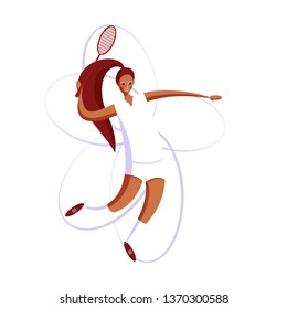 Female rocket sport. The girl plays badminton. Women's badminton team. Sportswoman in modern flat design on a white background for the site.