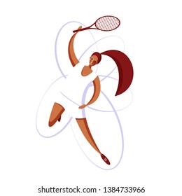 Female rocket sport. The girl plays tennis. Women's tennis team. Sportswoman in modern flat design on a white background for the site.