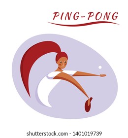 Female rocket sport. The girl plays table tennis. Women ping pong team. Sportswoman in modern flat design on a white background for the site.