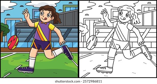 Female Rugby Player doing Short Punt Illustration