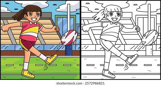 Female Rugby Player Kicking the Ball Illustration 