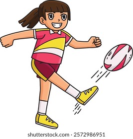 Female Rugby Player Kicking Ball Cartoon Clipart