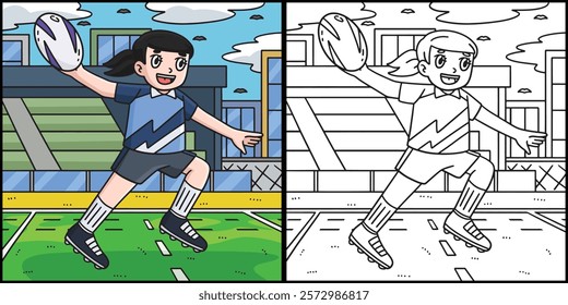 Female Rugby Player Passing the Ball Illustration 