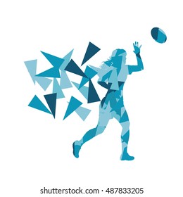 Female rugby player woman abstract vector background made of polygon fragments isolated on white
