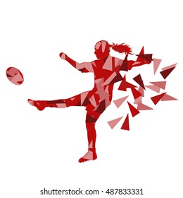 Female rugby player woman abstract vector background made of polygon fragments isolated on white