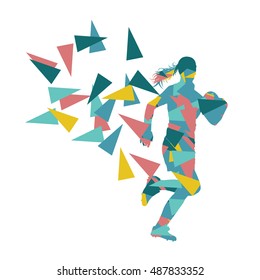 Female rugby player woman abstract vector background made of polygon fragments isolated on white