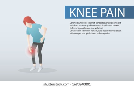 Female runner athlete knee injury and pain,Woman suffering from painful knee,common causes of ligament and joint,osteoarthritis,Health care and pain concept,Vector illustration.