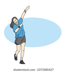 female runner with funny action on blue blank space illustration vector hand drawn isolated on white background