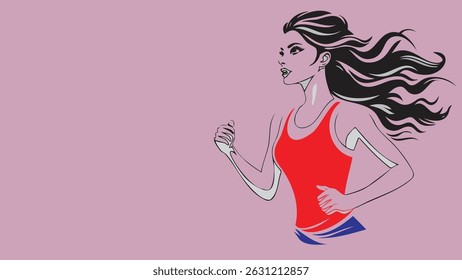 A female runner isolated on pastel background, health and event concept white copy space