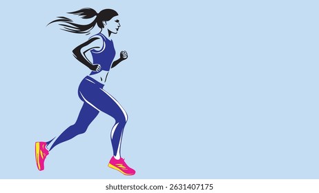 A female runner isolated on pastel background, health and event concept white copy space