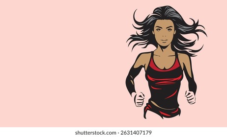 A female runner isolated on pastel background, health and event concept white copy space