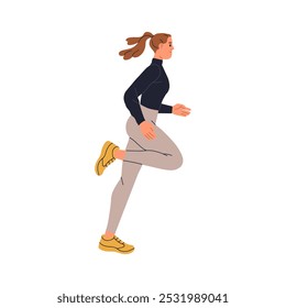 Läuferinnen joggen. Aktives Frauenprofil, Laufen, Ausdauertraining. Gesundes Mädchen Jogger Training, Sport treiben, Training. Flache Vektorgrafik einzeln auf weißem Hintergrund