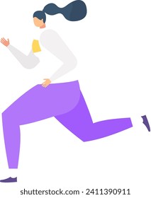 Corredora en movimiento, con pantalones morados. Ilustración vectorial de concepto de estilo de vida activo y footing.