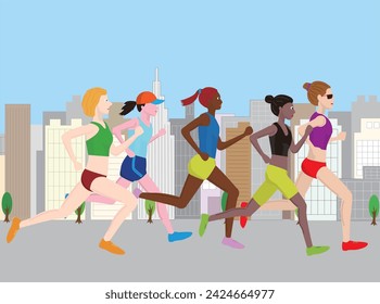 Una corredora corre por la ciudad durante un maratón.