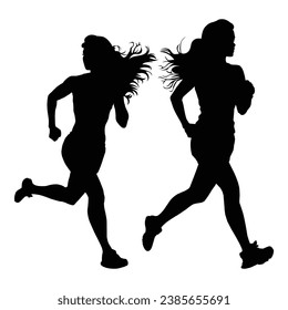 Female Runner Silhouette on White Background.